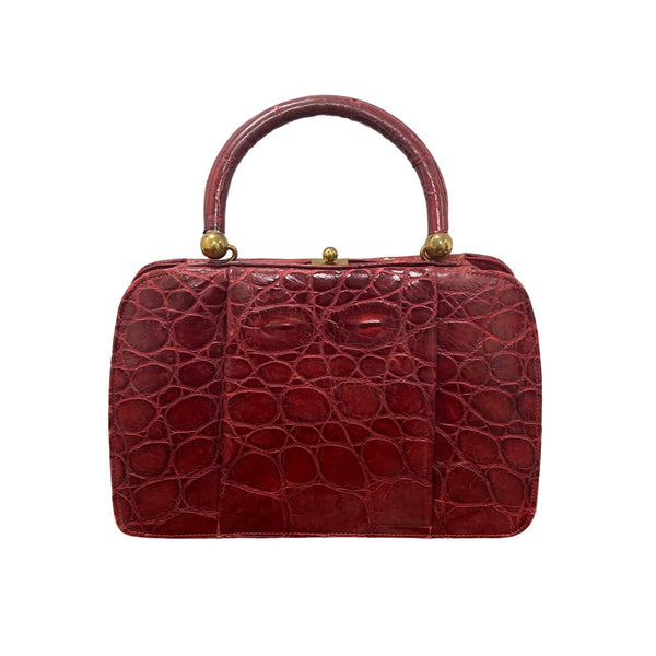 Vintage Unbranded Women's Red Croco Embossed Leather Evening Clutch Bag Sz M