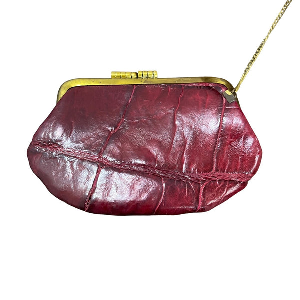 Vintage Unbranded Women's Red Croco Embossed Leather Evening Clutch Bag Sz M