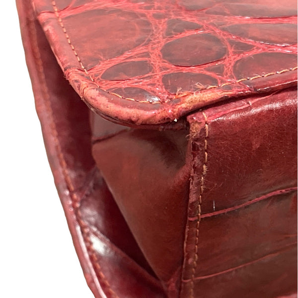 Vintage Unbranded Women's Red Croco Embossed Leather Evening Clutch Bag Sz M