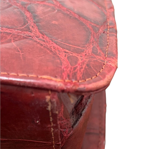 Vintage Unbranded Women's Red Croco Embossed Leather Evening Clutch Bag Sz M