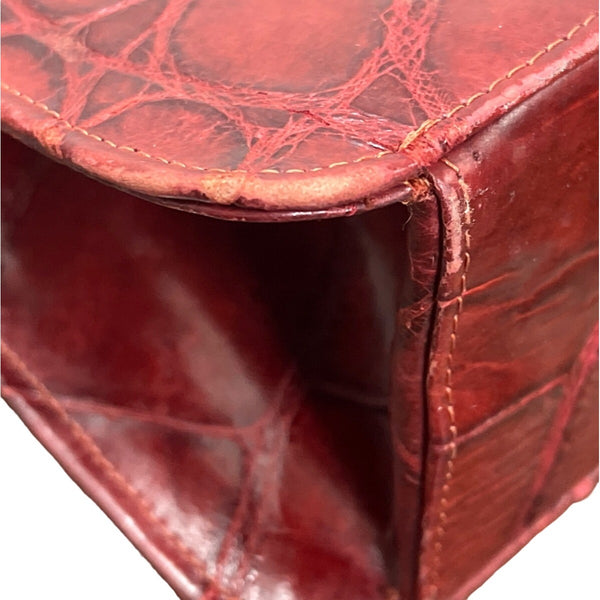 Vintage Unbranded Women's Red Croco Embossed Leather Evening Clutch Bag Sz M