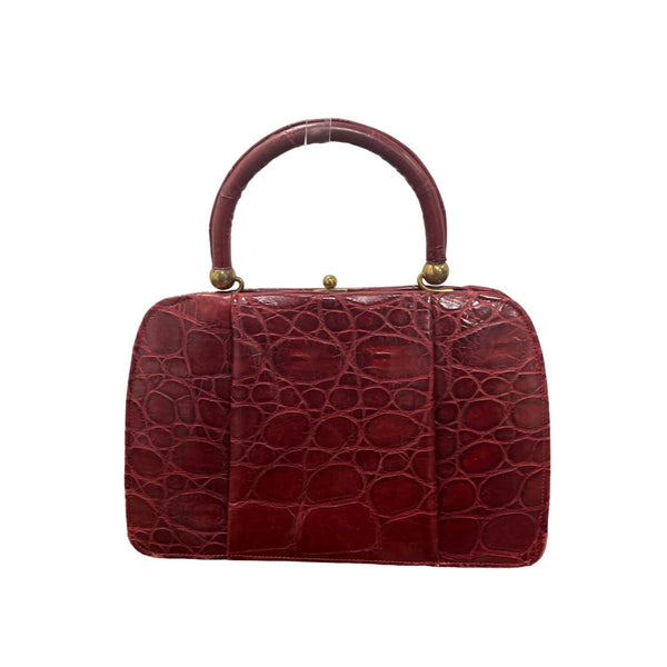 Vintage Unbranded Women's Red Croco Embossed Leather Evening Clutch Bag Sz M