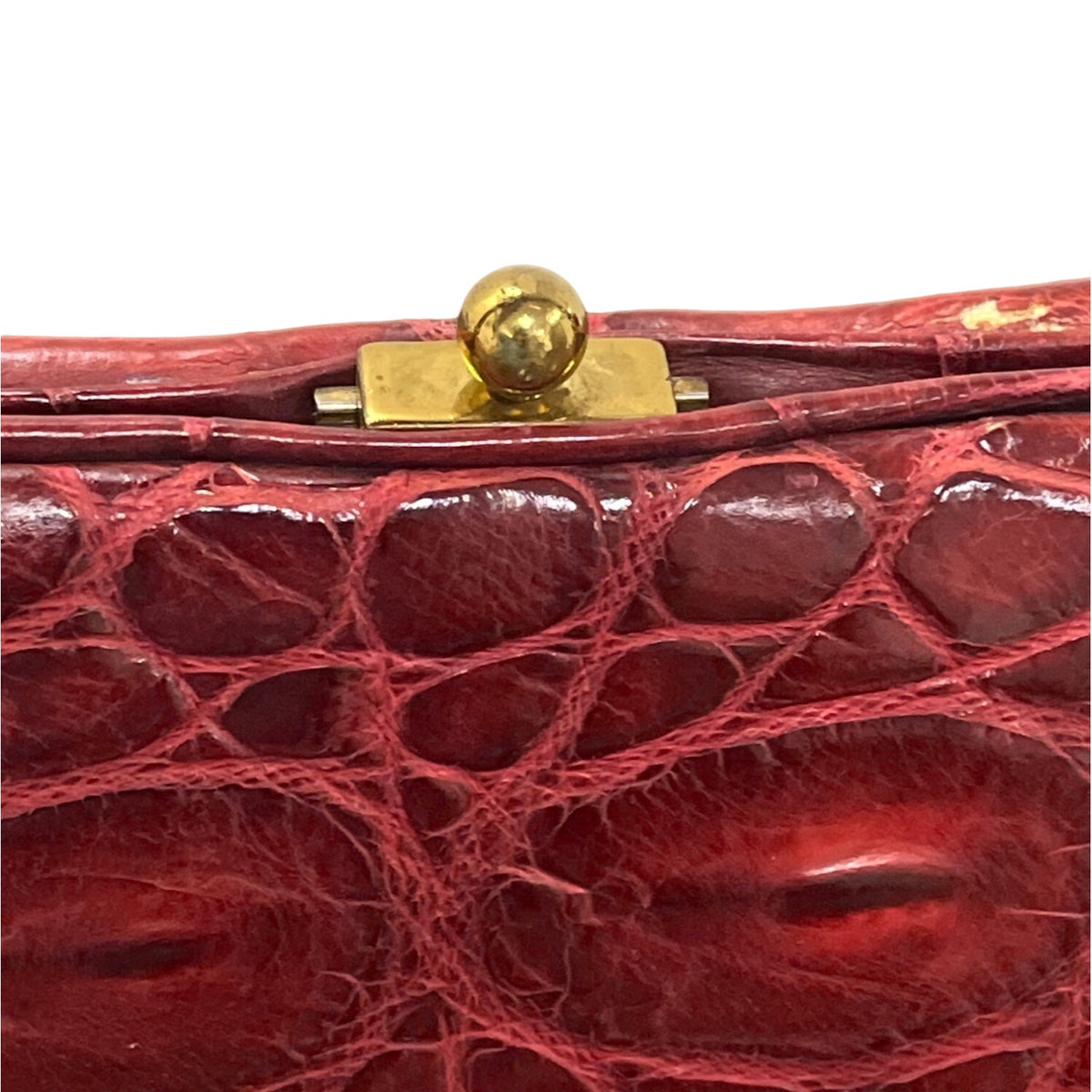 Vintage Unbranded Women's Red Croco Embossed Leather Evening Clutch Bag Sz M