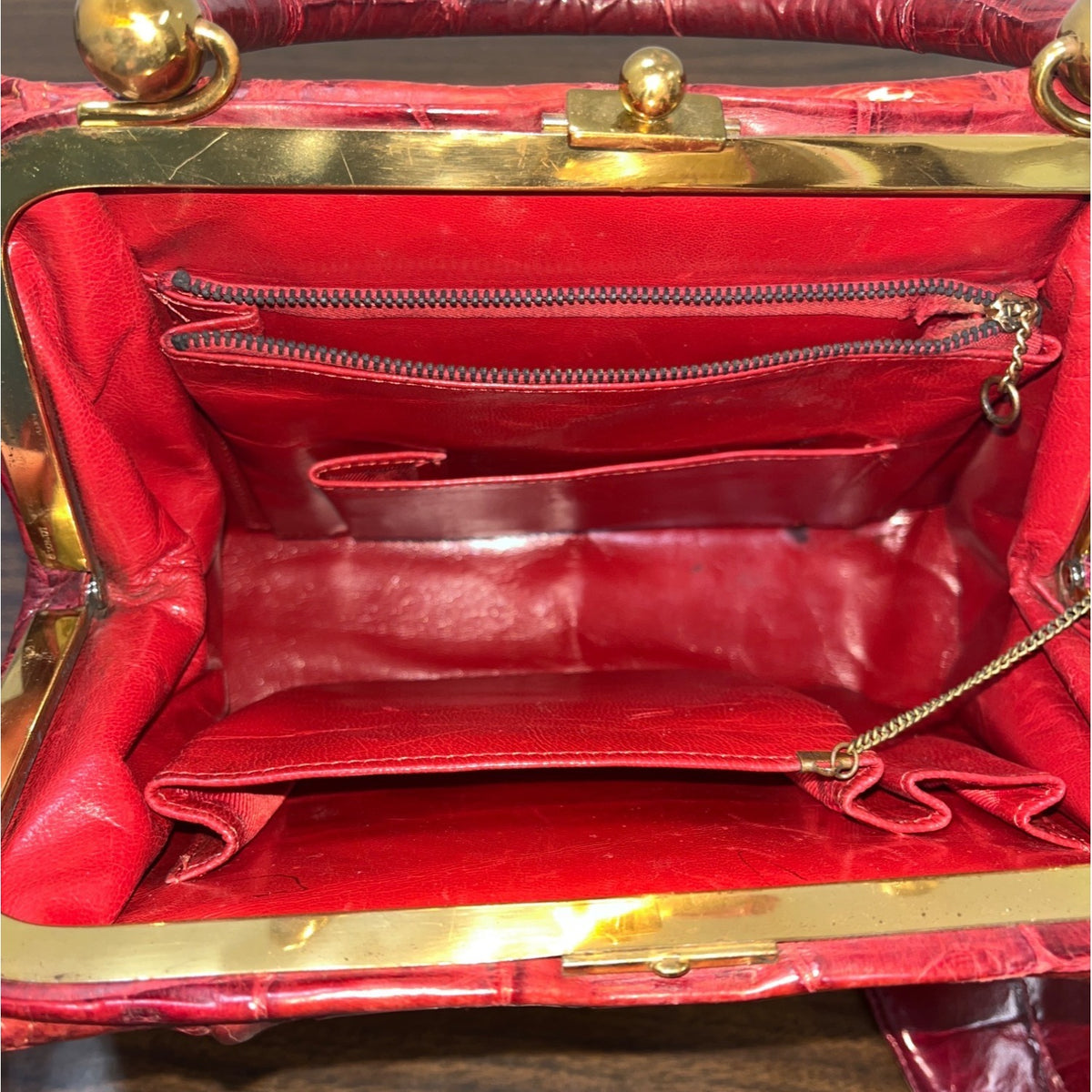 Vintage Unbranded Women's Red Croco Embossed Leather Evening Clutch Bag Sz M