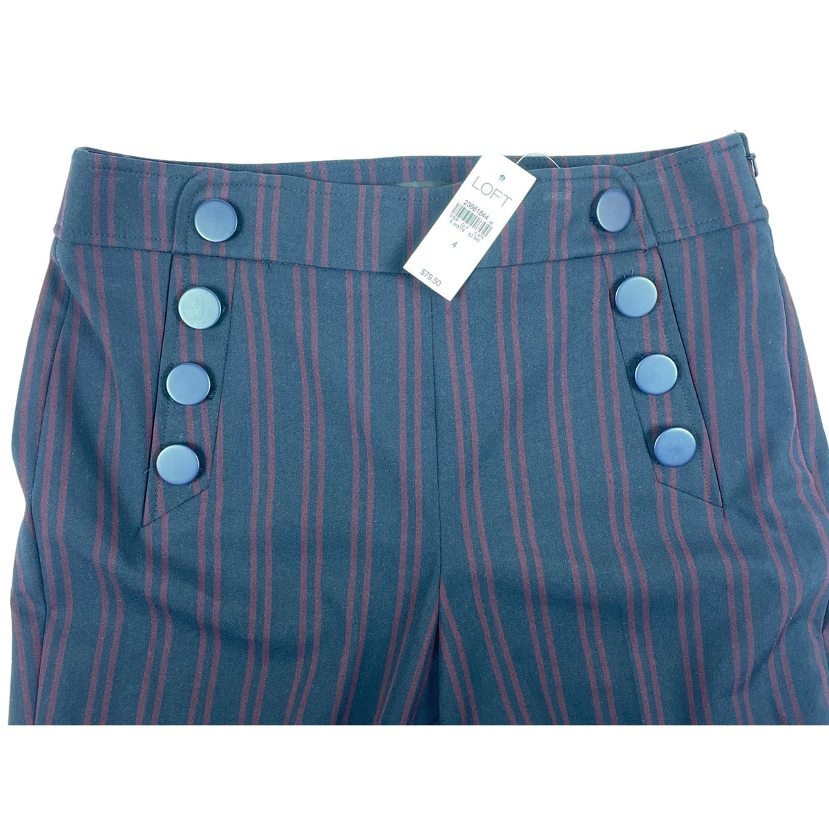 Loft Marisa Trouser Women's High Rise Black Red Stripes Pants Sz 4 - NWT
