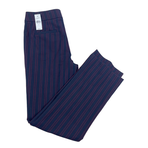 Loft Marisa Trouser Women's High Rise Black Red Stripes Pants Sz 4 - NWT