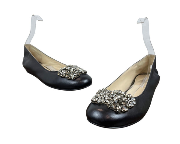 Vera Wang Lavender Women Black Calf Leather Rhinestone Embellishment Flats Sz 10
