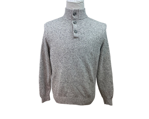 Izod Gray Knit Pullover Sweater Button-Up Mock Neck Mens Casual Warm Soft Sz M