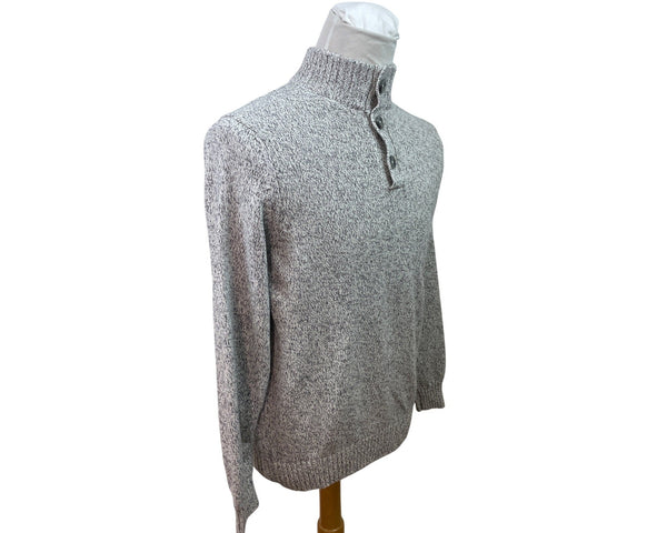 Izod Gray Knit Pullover Sweater Button-Up Mock Neck Mens Casual Warm Soft Sz M