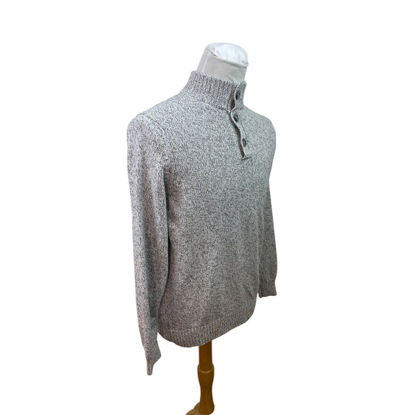Izod Gray Knit Pullover Sweater Button-Up Mock Neck Mens Casual Warm Soft Sz M
