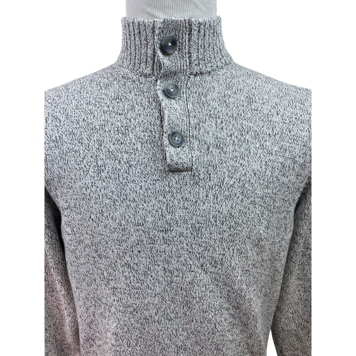 Izod Gray Knit Pullover Sweater Button-Up Mock Neck Mens Casual Warm Soft Sz M