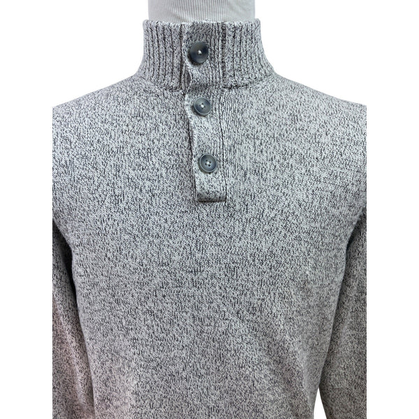 Izod Gray Knit Pullover Sweater Button-Up Mock Neck Mens Casual Warm Soft Sz M