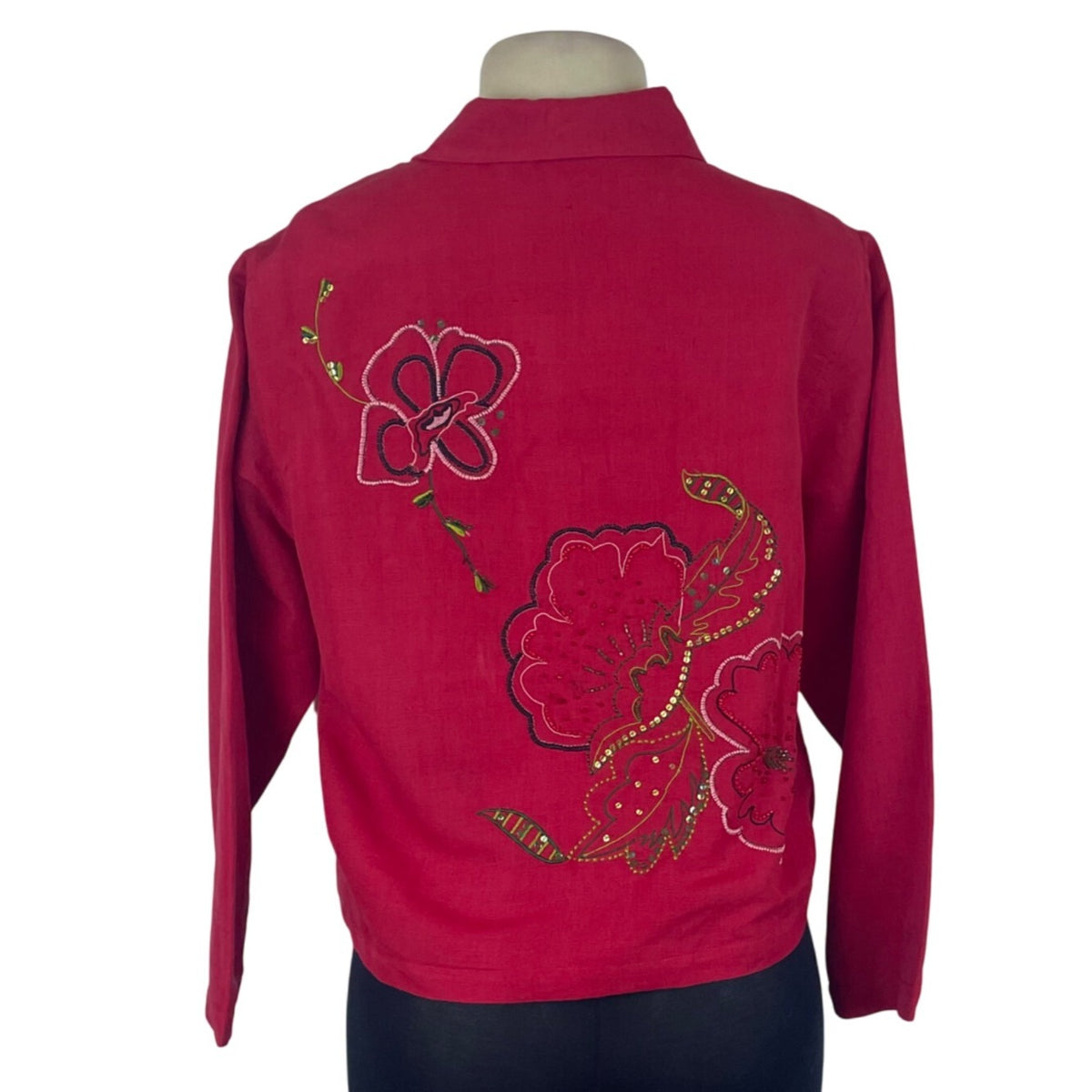 Studio Works Womens Red Multi Embroidered Button-Front Jacket Petite Sz L - New