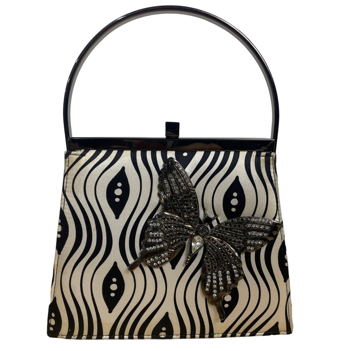 Moo Roo Charleston Black & White Beaded Butterfly Handbag Sz S