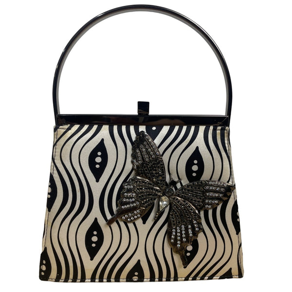 Moo Roo Charleston Black & White Beaded Butterfly Handbag Sz S