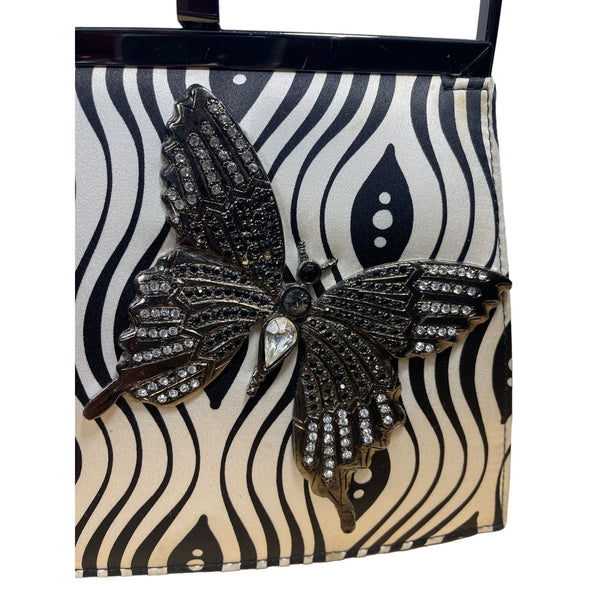 Moo Roo Charleston Black & White Beaded Butterfly Handbag Sz S