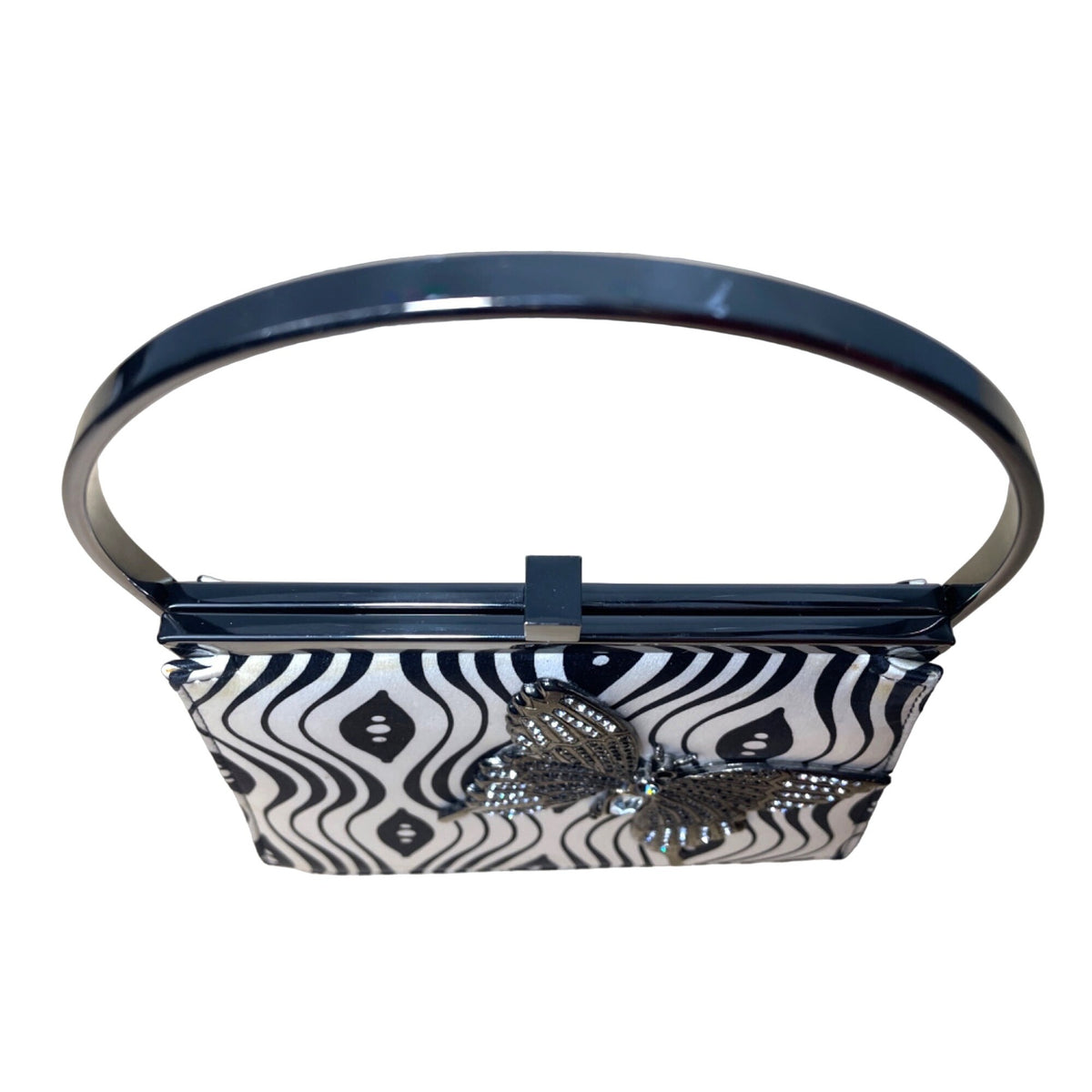 Moo Roo Charleston Black & White Beaded Butterfly Handbag Sz S