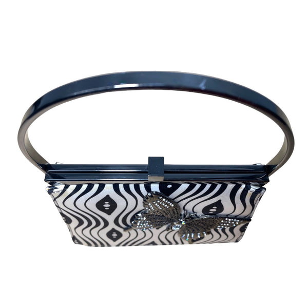 Moo Roo Charleston Black & White Beaded Butterfly Handbag Sz S