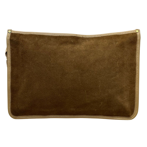Brown Suede & Leather Zippered Clutch Bag