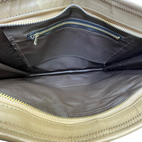 Brown Suede & Leather Zippered Clutch Bag