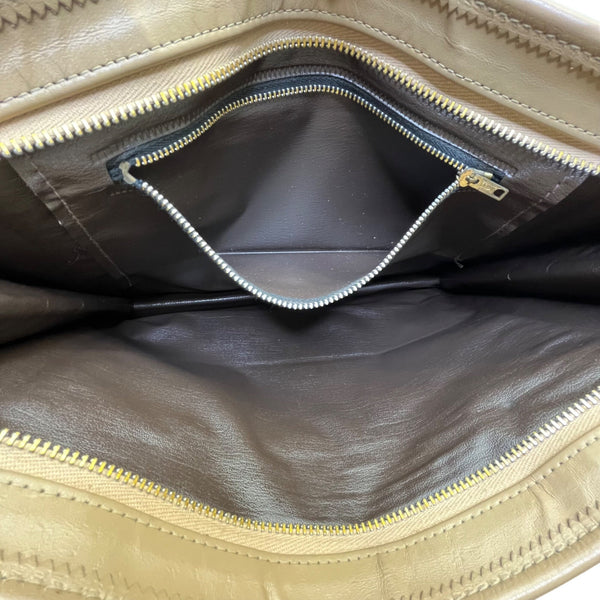 Brown Suede & Leather Zippered Clutch Bag