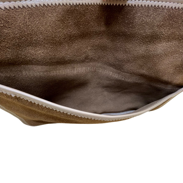 Brown Suede & Leather Zippered Clutch Bag