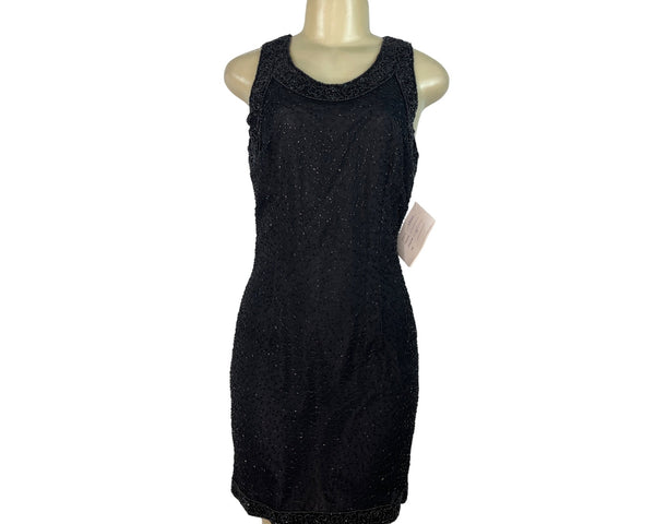 Lawrence Kazar Black Cocktail Mini Dress Sleeveless Back Slit Size M - New
