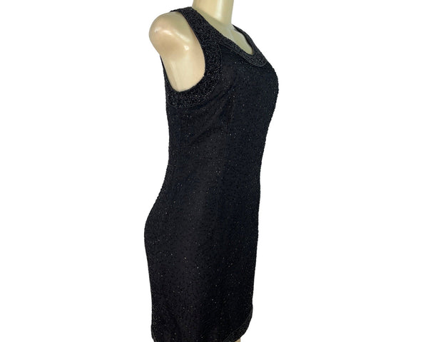 Lawrence Kazar Black Cocktail Mini Dress Sleeveless Back Slit Size M - New