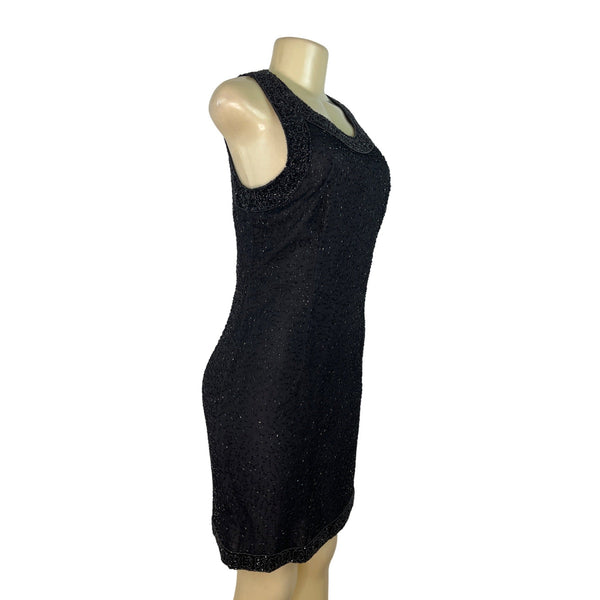 Lawrence Kazar Black Cocktail Mini Dress Sleeveless Back Slit Size M - New