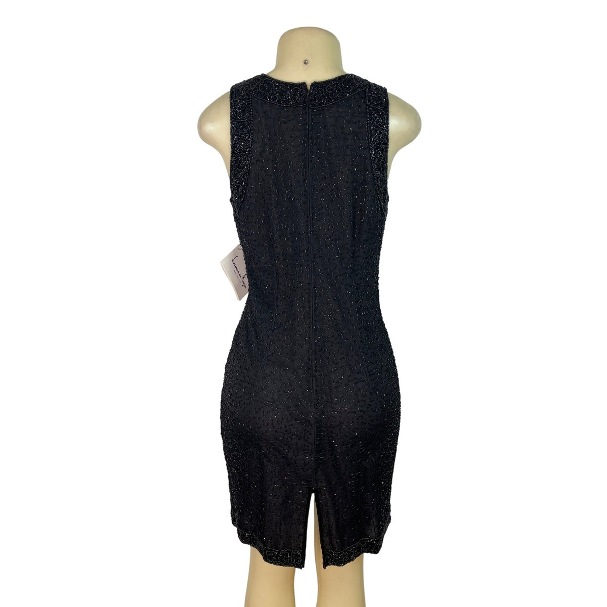 Lawrence Kazar Black Cocktail Mini Dress Sleeveless Back Slit Size M - New