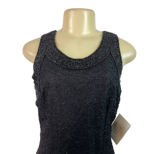 Lawrence Kazar Black Cocktail Mini Dress Sleeveless Back Slit Size M - New