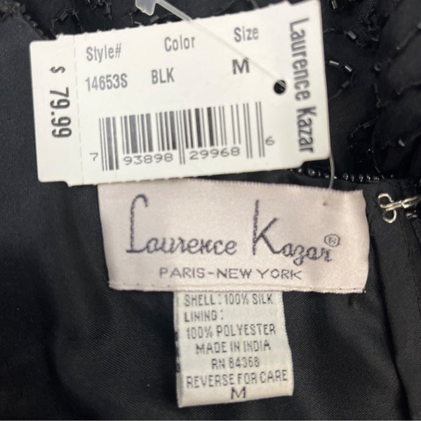 Lawrence Kazar Black Cocktail Mini Dress Sleeveless Back Slit Size M - New