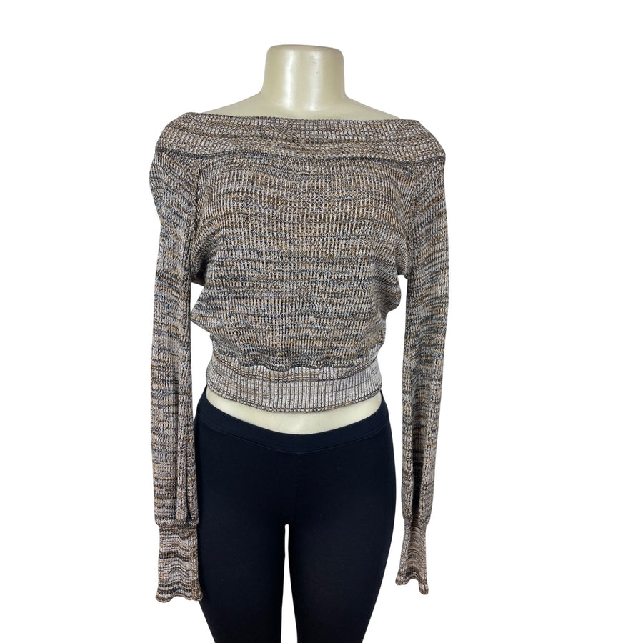 Free People Off Shoulder Ribbed Knited Long Sleeve Sweater Size SP