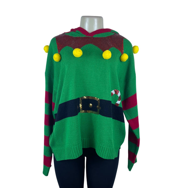 Hooked Up Women’s Green Ugly Christmas Sweater Knit Size XL