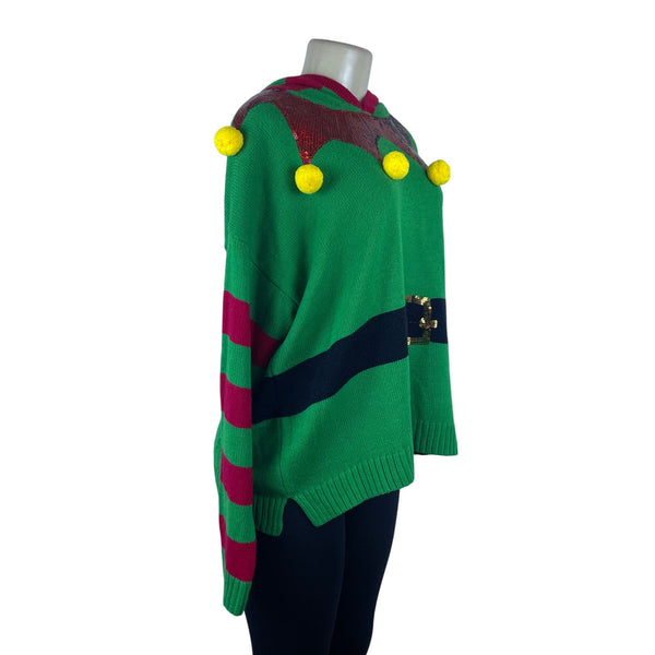 Hooked Up Women’s Green Ugly Christmas Sweater Knit Size XL