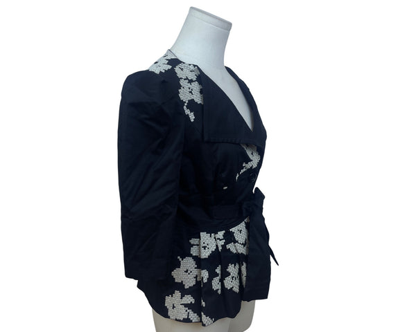 Elevenses Women's Black & White Embroidered Wrap Button Front Jacket Size 2