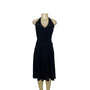 Algo Black Halter Midi Dress With Ruched Bodice & Lace Neckline Womens Size 6