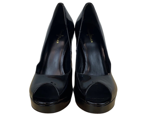 Cole Haan Women’s Black Patent Leather Peep Toe Platform Pumps Size 9B - New