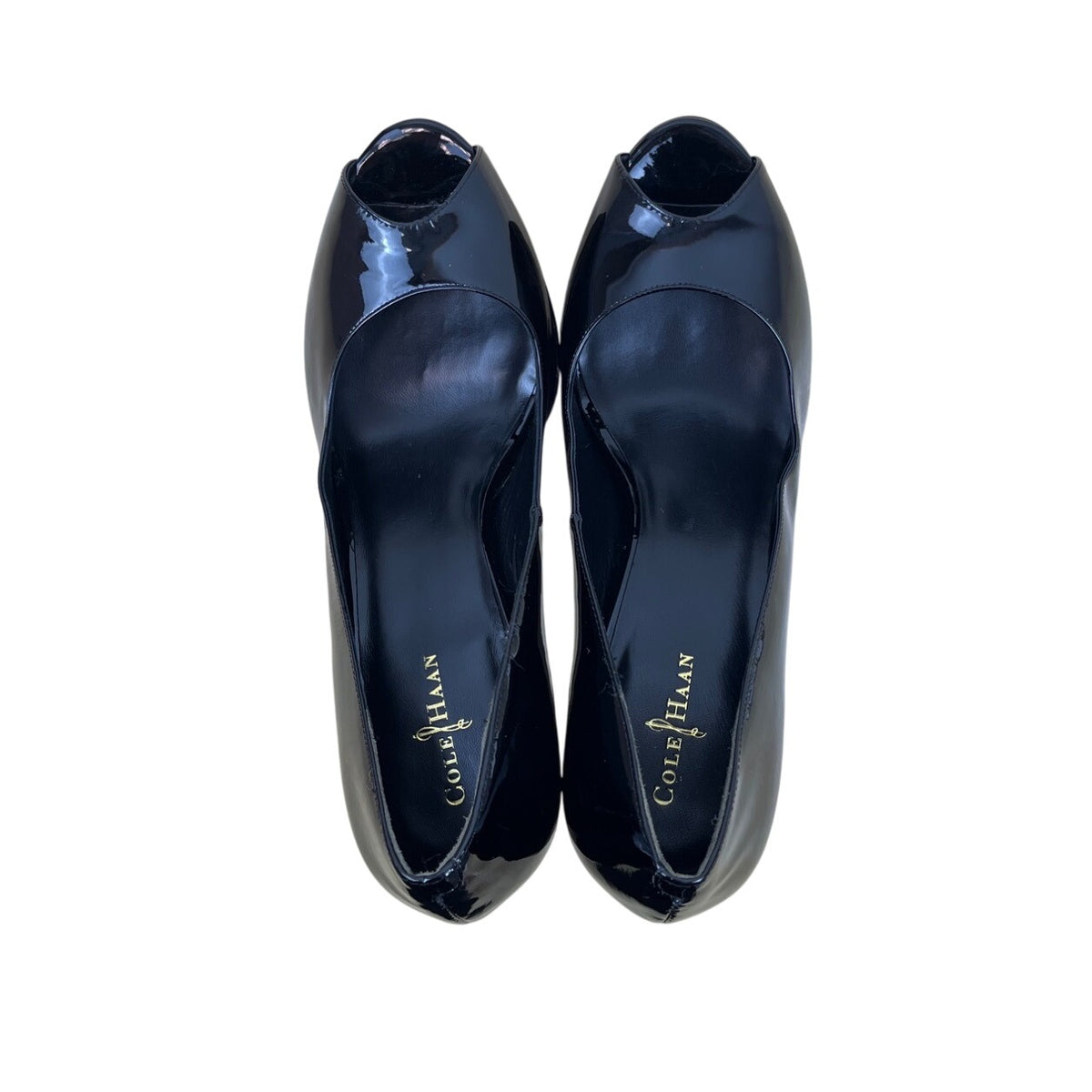 Cole Haan Women’s Black Patent Leather Peep Toe Platform Pumps Size 9B - New
