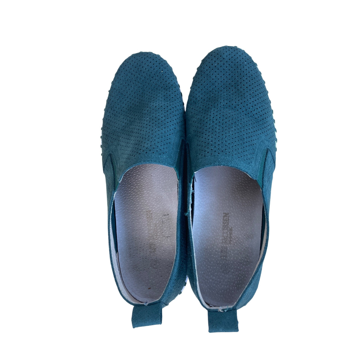 Ilse Jacobsen Womens Green Suede Perforated Slip-On Shoes Size 38 Comfortable Casual