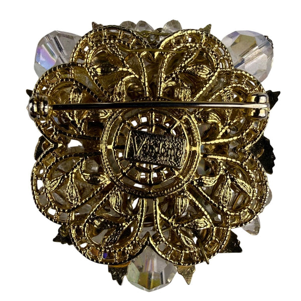 Vintage Vendome Gold Tone Aurora Borealis Crystal Brooch & Matching Clip-On Earrings Set