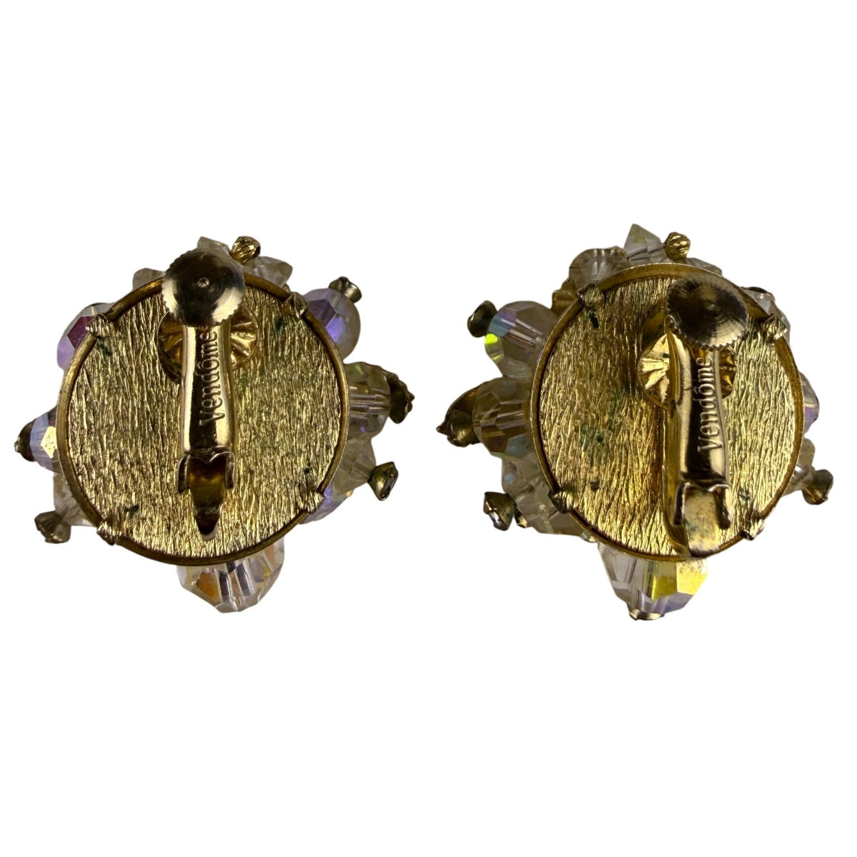 Vintage Vendome Gold Tone Aurora Borealis Crystal Brooch & Matching Clip-On Earrings Set