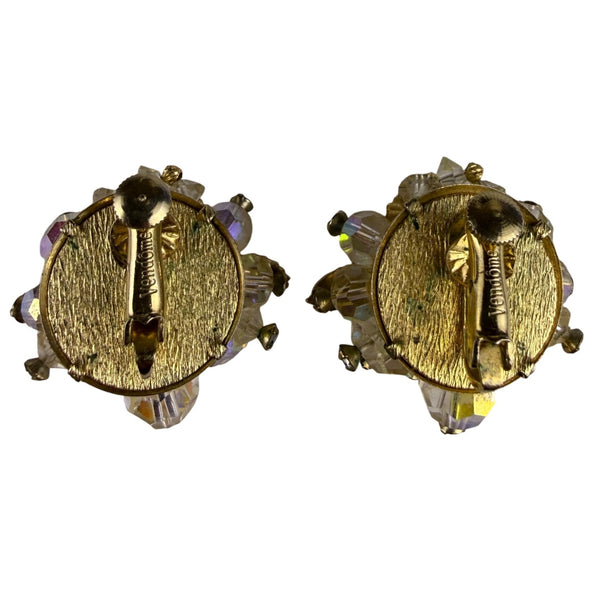 Vintage Vendome Gold Tone Aurora Borealis Crystal Brooch & Matching Clip-On Earrings Set