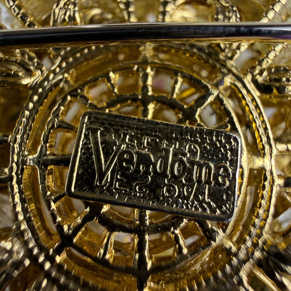 Vintage Vendome Gold Tone Aurora Borealis Crystal Brooch & Matching Clip-On Earrings Set