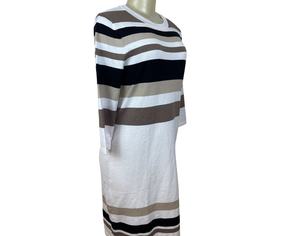 Allison Brittney Striped Knit Shift Dress Beige/Black/White l Crew Neck Size M