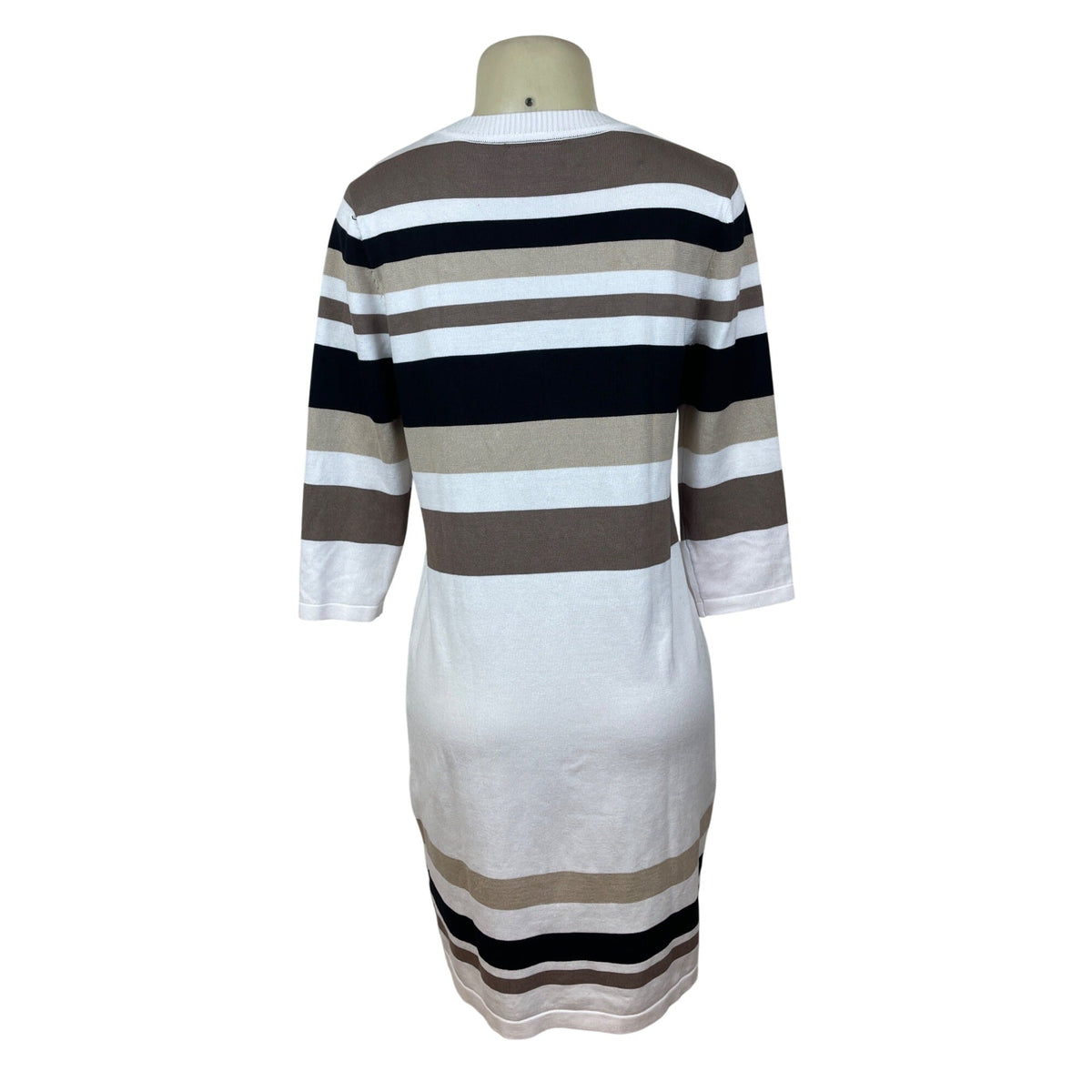 Allison Brittney Striped Knit Shift Dress Beige/Black/White l Crew Neck Size M