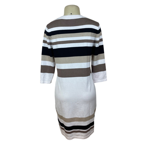 Allison Brittney Striped Knit Shift Dress Beige/Black/White l Crew Neck Size M