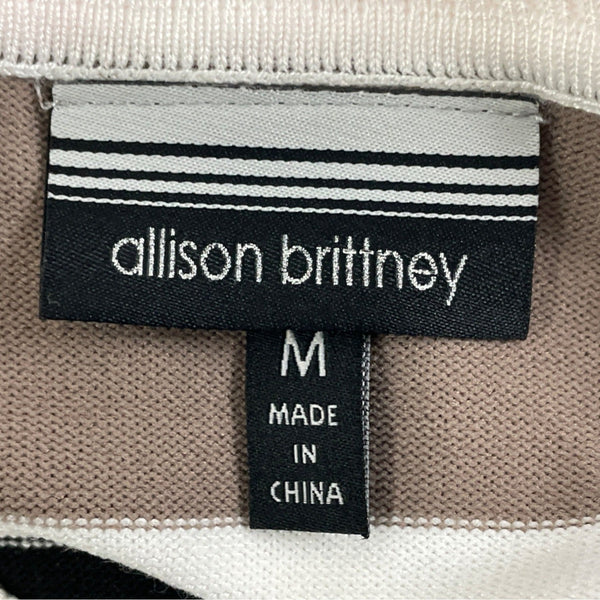 Allison Brittney Striped Knit Shift Dress Beige/Black/White l Crew Neck Size M