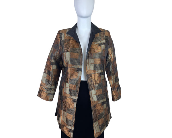 Gumps Womens Multicolor Satin Pattern Jacket Abstract Blocks Design Size 12