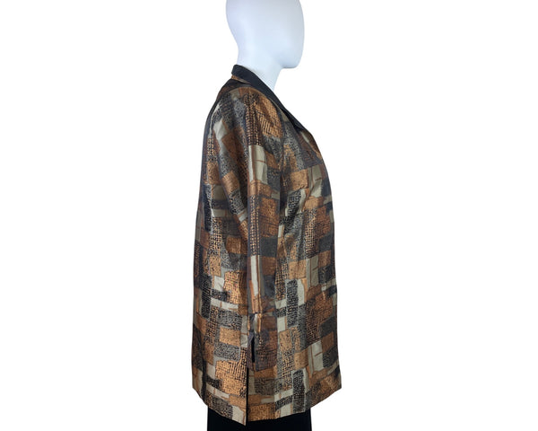 Gumps Womens Multicolor Satin Pattern Jacket Abstract Blocks Design Size 12